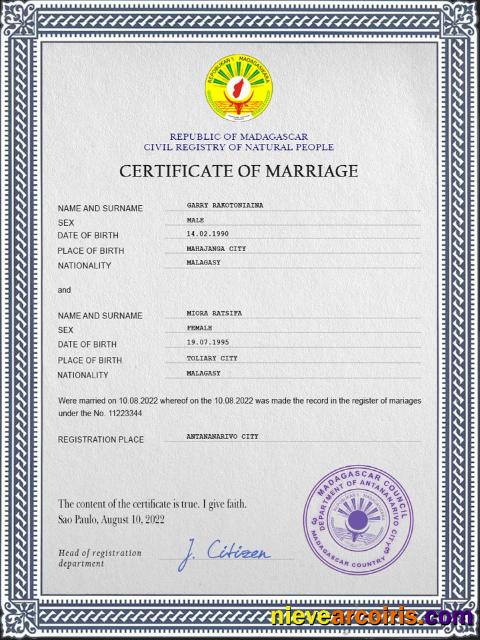 Madagascar marriage certificate